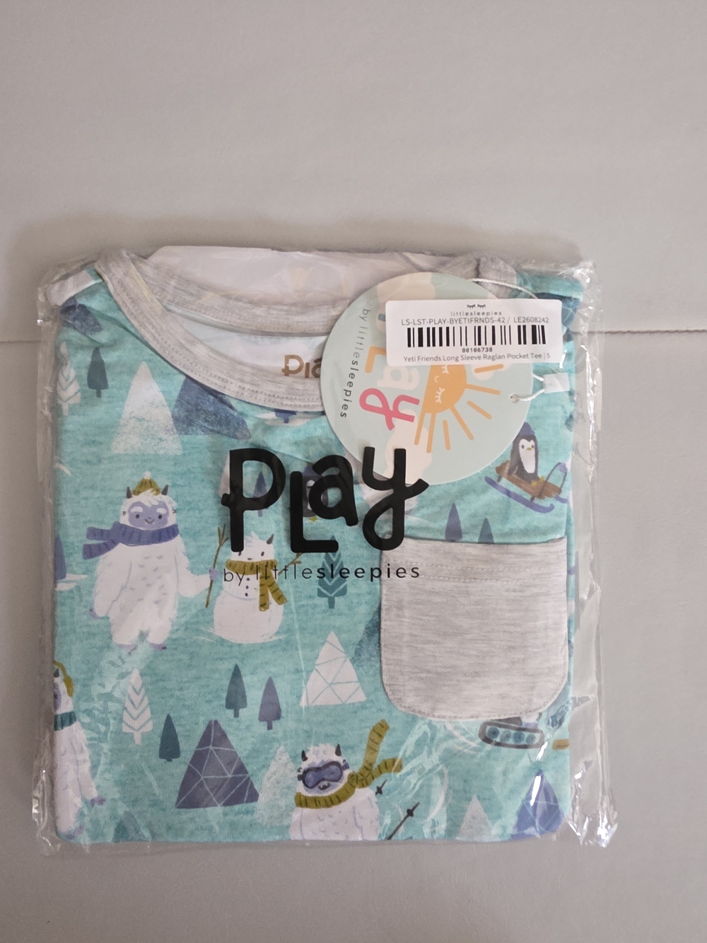 NWT Little Sleepies Yeti Snow Day Long Sleeve Raglan Pocket Tee - Size 5 / 5T